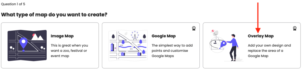 Choose Map Type (overlay type arrowed)